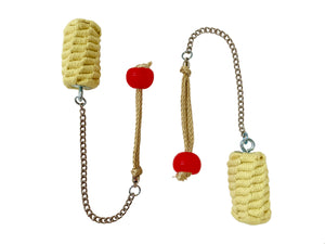 Our Poi were designed w/ a minimalist's approach, eliminating bulky & unnecessary hardware. Super lightweight bullet style Poi heads on smooth twist-link chain that won't catch on clothing or skin, and no exposed metal on wick underside, helping to prevent hot metal burns. 100% Silicone PomGrip knob-style handles on soft fireproof Technora rope. Add common 3/4" washers to customize the weight of your handles. 